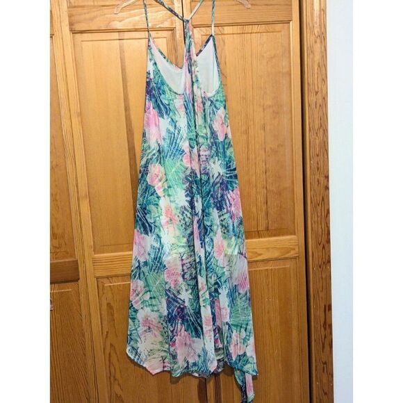 Pink & Green Trapeze Maxi Dress Small Resort - Picture 6 of 9